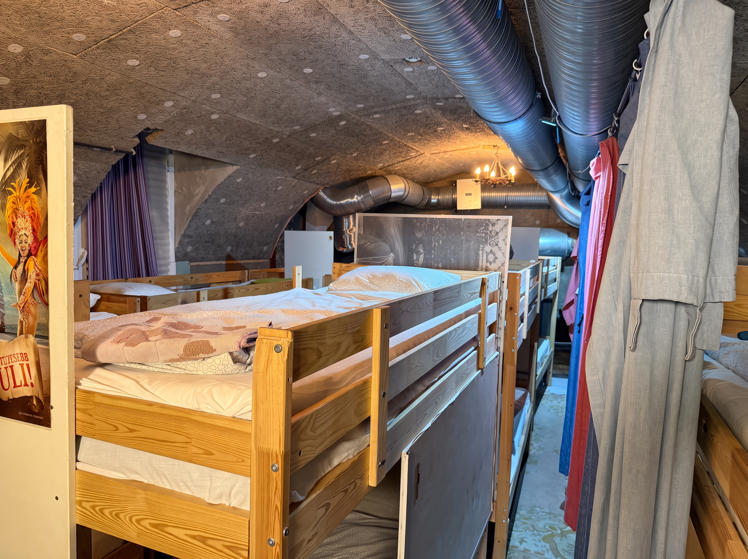 Bunk beds with fresh bedding and privacy panels