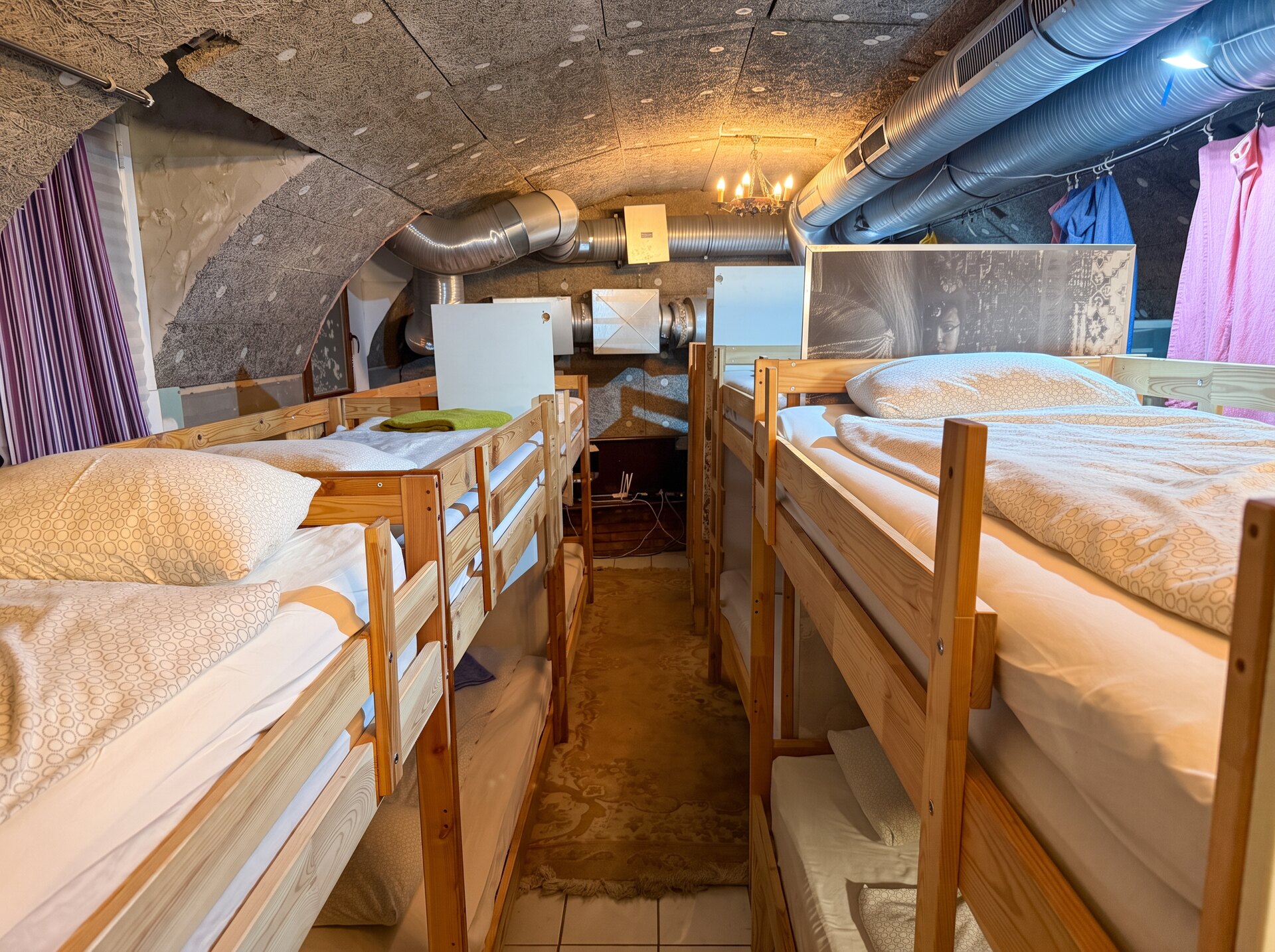 Bunk-bed sleeping area with freshly prepared bedding